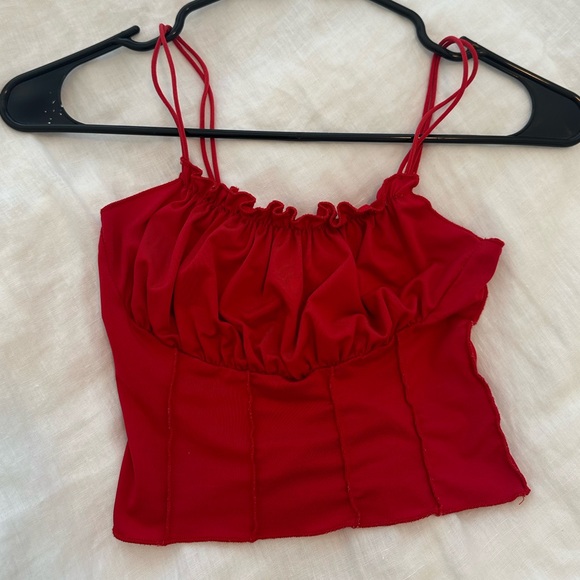 Princess Polly Red Ruffle Cropped Tank - Picture 2 of 5